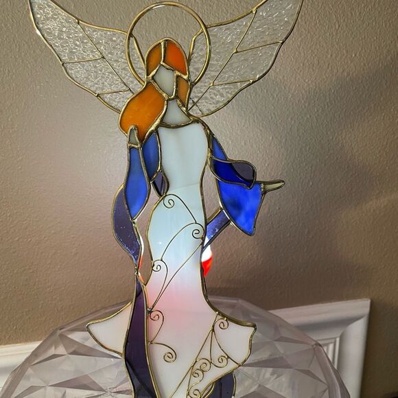 Stained glass Red Headed Angel Candle Holder - Picture 13 of 16